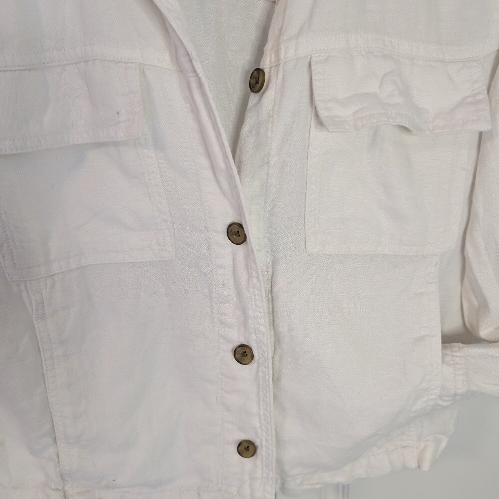 Nicole Miller White Linen Blend Cropped Jacket Button Front Utility Shirt M - Picture 4 of 11